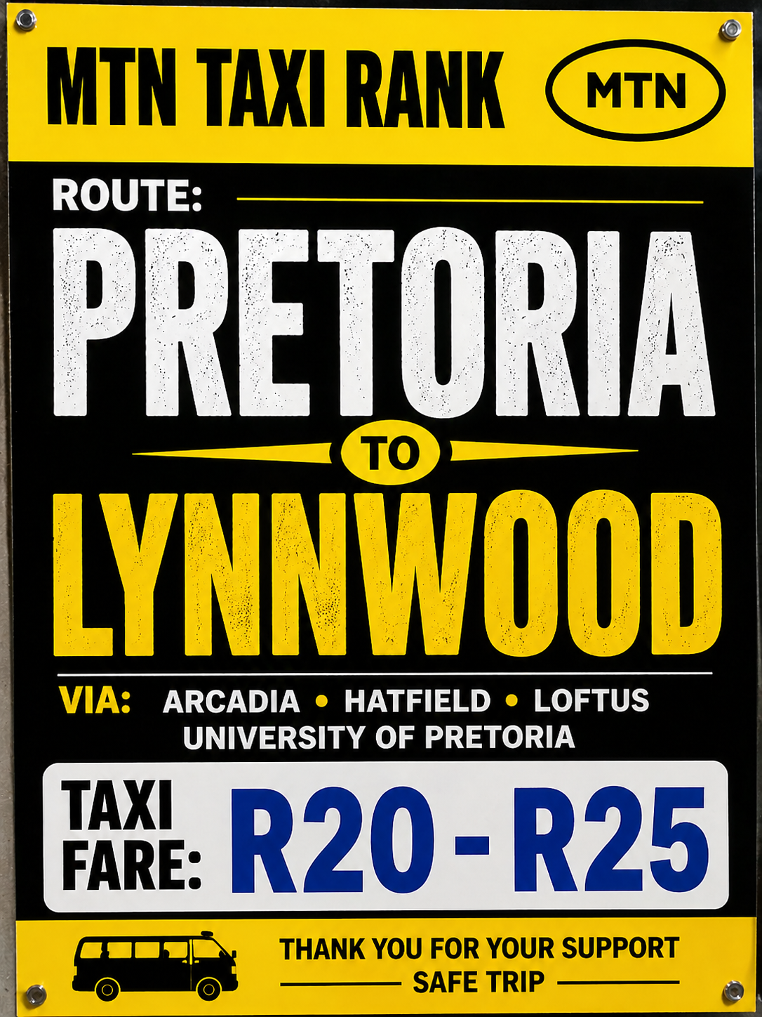 pretoria to Lynwood taxi