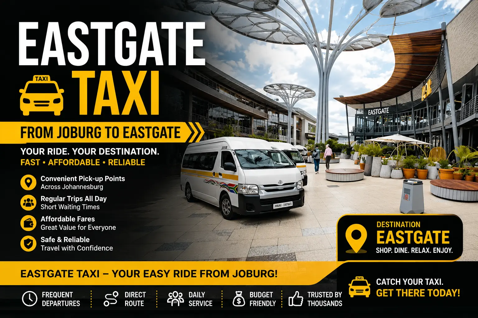 Joburg to Eastgate taxi route from Johannesburg CBD to Eastgate Mall